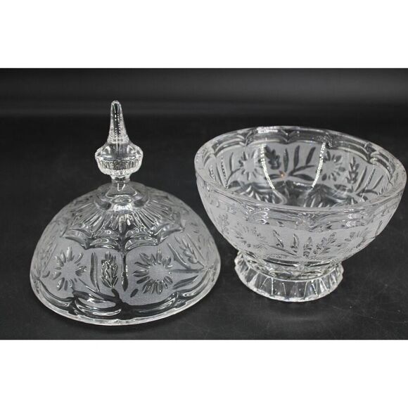 Vtg Glass/Crystal Zajecar Round Ball Shaped Etched Flower Footed Candy Dish Heav - Picture 3 of 8